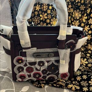 Coach Dark Red Crossbody Bag with Tea Roses